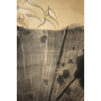 邨松雲外 蓮の図 紙本掛軸　Z245 