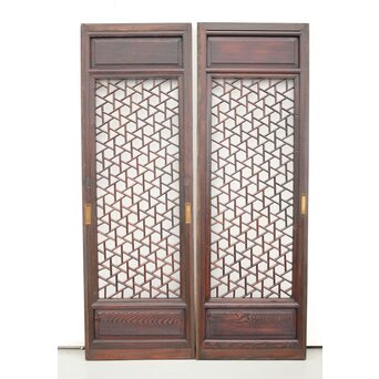 李朝/朝鮮 氷裂紋組子建具 2枚1組　L1044Y