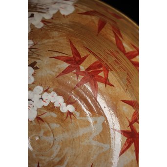 北大路魯山人写 雲錦手 桜 紅葉 菓子鉢 鑓水焼　P220 