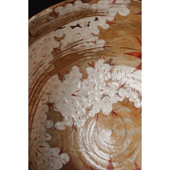 北大路魯山人写 雲錦手 桜 紅葉 菓子鉢 鑓水焼　P220 