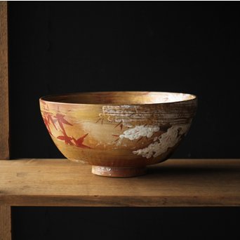 北大路魯山人写 雲錦手 桜 紅葉 菓子鉢 鑓水焼　P220