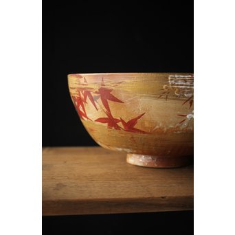 北大路魯山人写 雲錦手 桜 紅葉 菓子鉢 鑓水焼　P220 