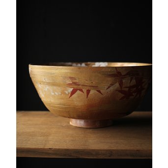 北大路魯山人写 雲錦手 桜 紅葉 菓子鉢 鑓水焼　P220 