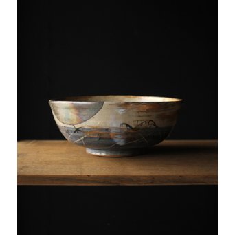 北大路魯山人写 武蔵野 菓子鉢 鑓水焼 月に秋草　P221