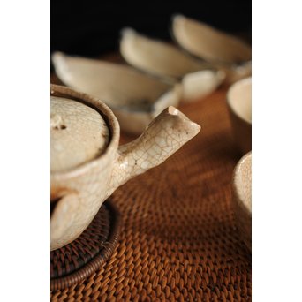 加藤麦岱 絵志野茶器セット　P225 