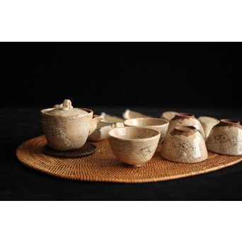 加藤麦岱 絵志野茶器セット　P225