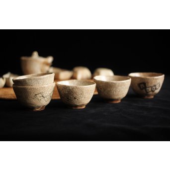 加藤麦岱 絵志野茶器セット　P225 