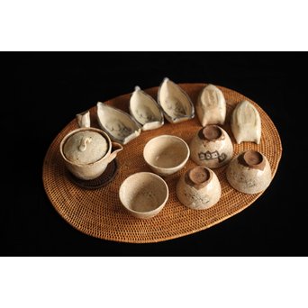 加藤麦岱 絵志野茶器セット　P225 