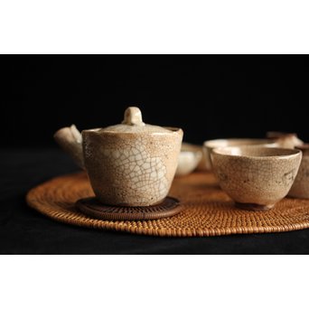 加藤麦岱 絵志野茶器セット　P225 