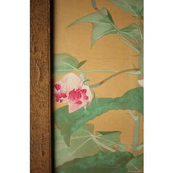 井上恒也 花虫図 絹本額装　Z248 