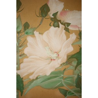 井上恒也 花虫図 絹本額装　Z248 