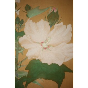 井上恒也 花虫図 絹本額装　Z248 