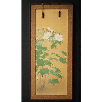 井上恒也 花虫図 絹本額装　Z248