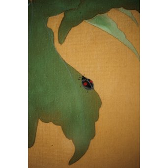 井上恒也 花虫図 絹本額装　Z248 