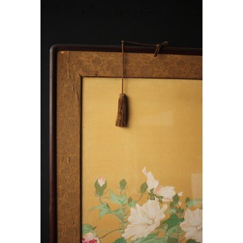 井上恒也 花虫図 絹本額装　Z248 