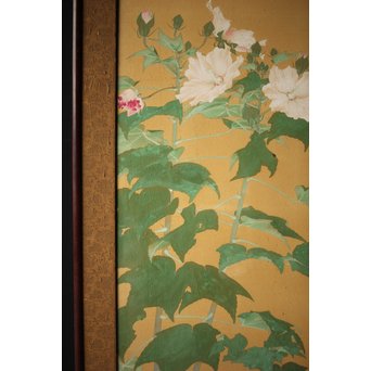 井上恒也 花虫図 絹本額装　Z248 