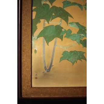 井上恒也 花虫図 絹本額装　Z248 