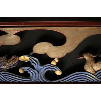 寺院彩色木彫欄間 鴛鴦 3枚1組　R0085Y 