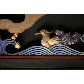 寺院彩色木彫欄間 鴛鴦 3枚1組　R0085Y 