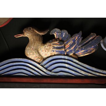 寺院彩色木彫欄間 鴛鴦 3枚1組　R0085Y 