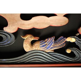 寺院彩色木彫欄間 鴛鴦 3枚1組　R0085Y 