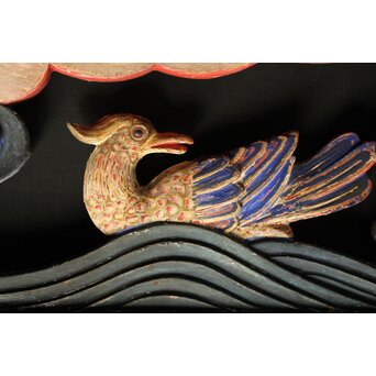 寺院彩色木彫欄間 鴛鴦 3枚1組　R0085Y 