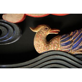 寺院彩色木彫欄間 鴛鴦 3枚1組　R0085Y 