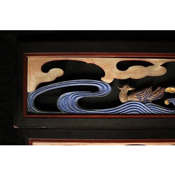 寺院彩色木彫欄間 鴛鴦 3枚1組　R0085Y 