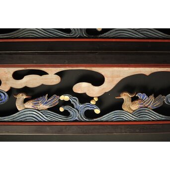 寺院彩色木彫欄間 鴛鴦 3枚1組　R0085Y 