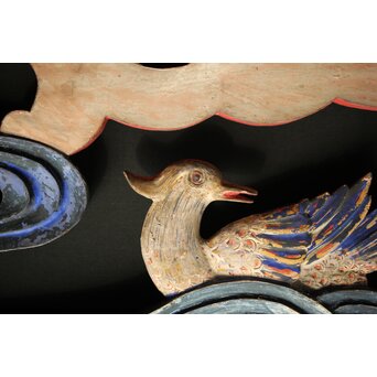 寺院彩色木彫欄間 鴛鴦 3枚1組　R0085Y 