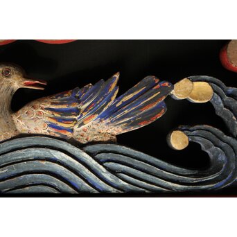 寺院彩色木彫欄間 鴛鴦 3枚1組　R0085Y 