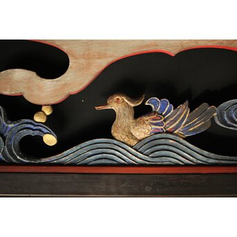 寺院彩色木彫欄間 鴛鴦 3枚1組　R0085Y 