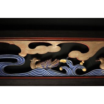 寺院彩色木彫欄間 鴛鴦 3枚1組　R0085Y 