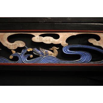 寺院彩色木彫欄間 鴛鴦 3枚1組　R0085Y 