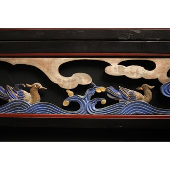 寺院彩色木彫欄間 鴛鴦 3枚1組　R0085Y 