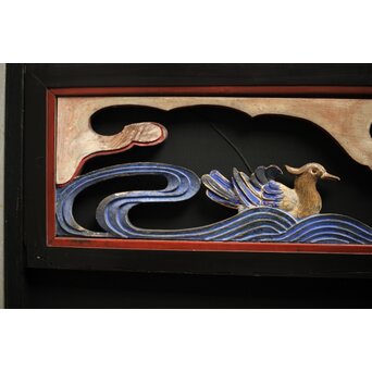 寺院彩色木彫欄間 鴛鴦 3枚1組　R0085Y 