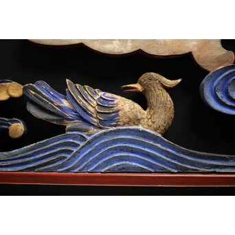 寺院彩色木彫欄間 鴛鴦 3枚1組　R0085Y 