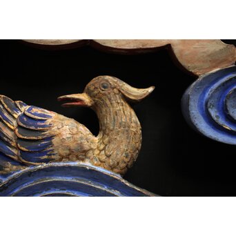 寺院彩色木彫欄間 鴛鴦 3枚1組　R0085Y 