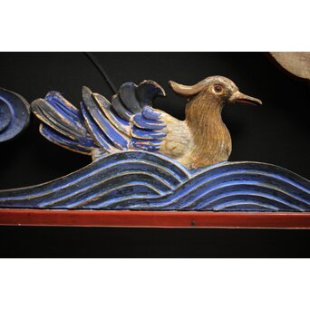 寺院彩色木彫欄間 鴛鴦 3枚1組　R0085Y 