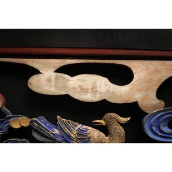 寺院彩色木彫欄間 鴛鴦 3枚1組　R0085Y 