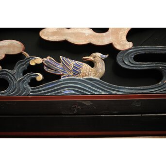 寺院彩色木彫欄間 鴛鴦 3枚1組　R0085Y 