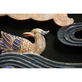 寺院彩色木彫欄間 鴛鴦 3枚1組　R0085Y 