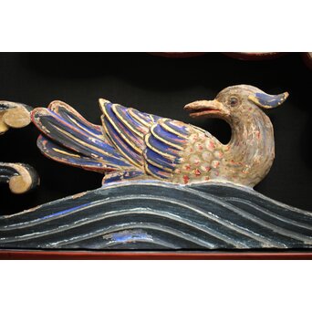 寺院彩色木彫欄間 鴛鴦 3枚1組　R0085Y 