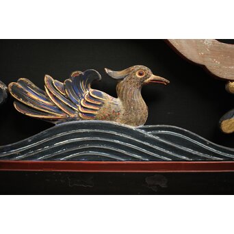 寺院彩色木彫欄間 鴛鴦 3枚1組　R0085Y 