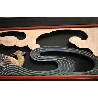 寺院彩色木彫欄間 鴛鴦 3枚1組　R0085Y 