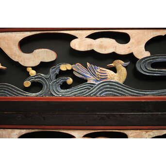 寺院彩色木彫欄間 鴛鴦 3枚1組　R0085Y 