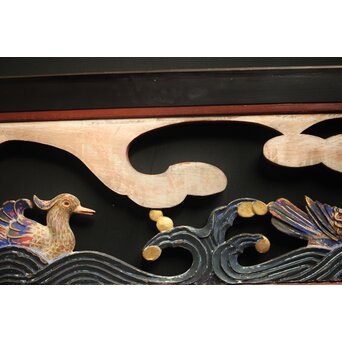 寺院彩色木彫欄間 鴛鴦 3枚1組　R0085Y 