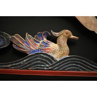 寺院彩色木彫欄間 鴛鴦 3枚1組　R0085Y 