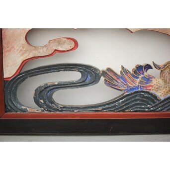 寺院彩色木彫欄間 鴛鴦 3枚1組　R0085Y 