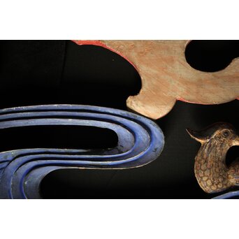 寺院彩色木彫欄間 鴛鴦 3枚1組　R0085Y 